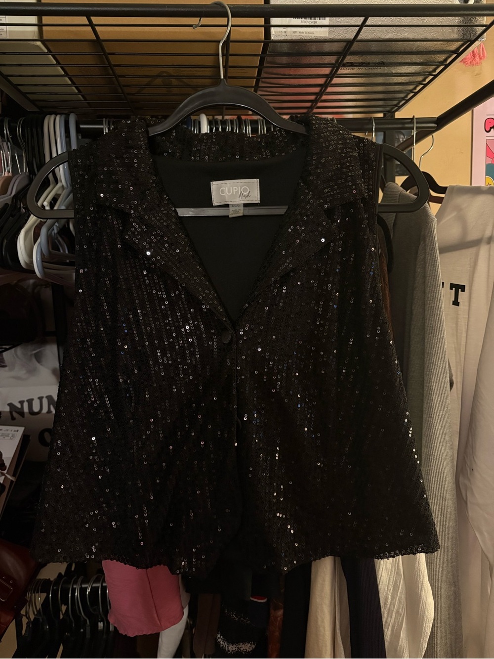 Cupio Black Sequin Collared Camisole